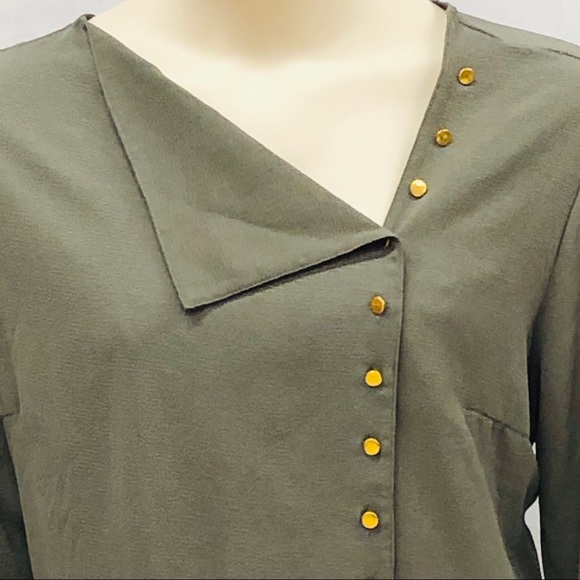 Olive green military abstract button down blouse - Picture 2 of 6